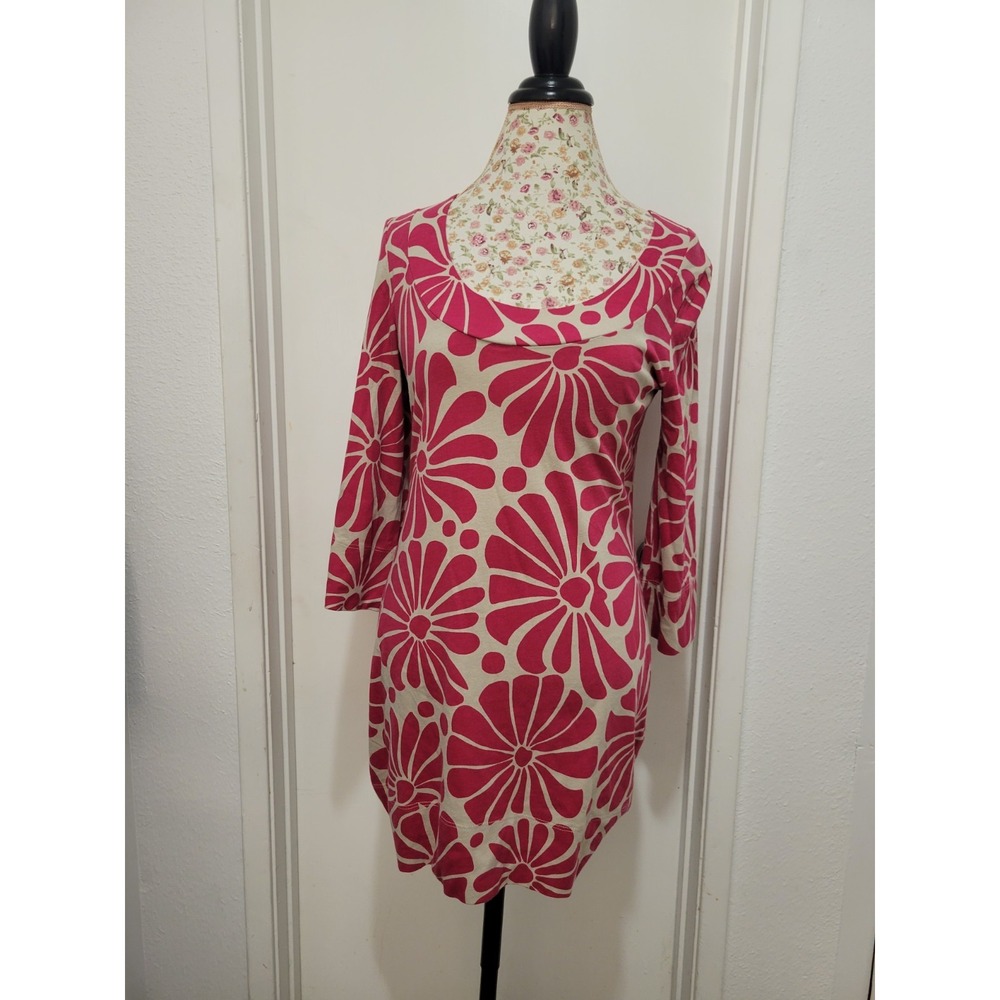Boden Women Pink Floral Coastal Vacation Beachy Tunic Mini Dress 3/4 Sleeve Sz 6